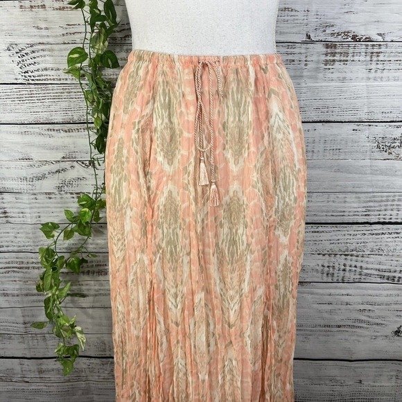 Ruby Rd. Skirt 14 Petite Peach Gray Sheer Pleated Tassels Boho Modest Wedding - Picture 3 of 12